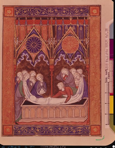 Ms Lat 10525 Fol.28 Jaakobin hautaus Kanaanissa, St. Louisin psalteri, n. 1258-1270 tekijältä French School