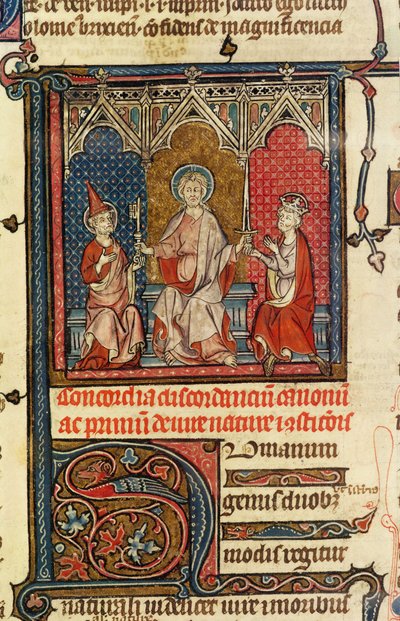 Ms Lat 3893 fol.1 Hengellinen ja ajallinen voima, Decrets de Gratien, 1314 tekijältä French School