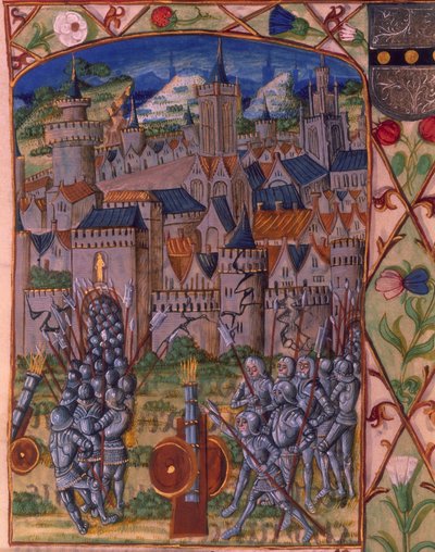 Ms. Royal 20 E.III fol.152v The Capture of Evreux, Chroniques de France ou de Saint Denis tekijältä French School