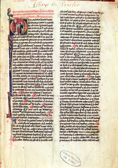 Ms de Vauclair 160 Fol.1 -sivu St. Thomas Aquinuksen (1225-74) Somme de Theologiesta tekijältä French School