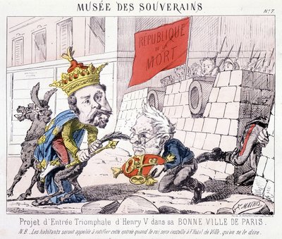 Musée des Souverains - Projekti Henri V:n voittoisasta sisäänkäynnistä hänen hyvään Pariisiin (Thiers ojensi hänelle Pariisin avaimet, joita puolustavat kansalaiset, jotka pitävät lippua, jossa on "République ou la mort"). tekijältä French School