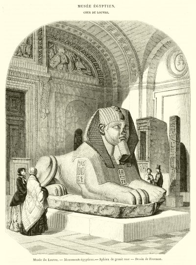 Louvre-museo, egyptiläiset monumentit, vaaleanpunainen graniittisfinksi (kaiverrus) tekijältä French School