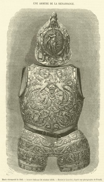 Retrospektiivinen museo vuodelta 1865, italialainen haarniska 1500-luvulta (kaiverrus) tekijältä French School