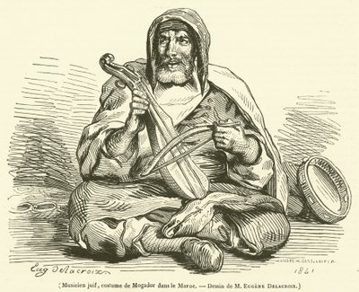 Juutalainen muusikko, puku Mogadorista Marokosta (kaiverrus) tekijältä French School