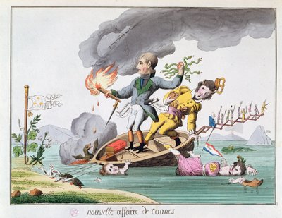 Napoleon Bonaparte (1769-1821) poistumassa lähellä Cannesia palatessaan Elbasta vuonna 1815 tekijältä French School