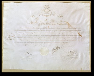 Napoleon Bonaparten (1769-1821) lupa Yhdysvaltain ostamiseen Louisianasta, 30. huhtikuuta 1803 (muste vellum) tekijältä French School