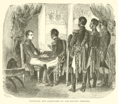 Napoleon ja Aleksanteri Erfurtin teatterissa (kaiverrus) tekijältä French School