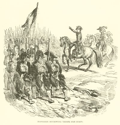 Napoleon arvioi joukkoja Espanjalle (kaiverrus) tekijältä French School