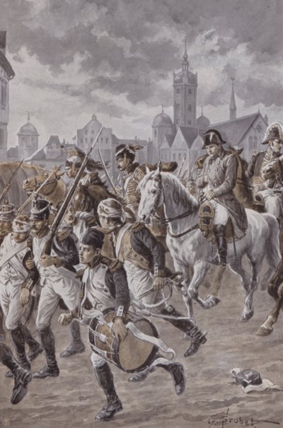 Napoleon armeijansa kanssa (litografia) tekijältä French School