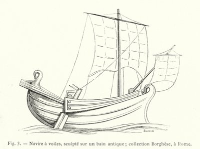 Purjelaiva, kaiverrettu antiikkikylpyyn; Borghese-kokoelma, Rooma (kaiverrus) tekijältä French School