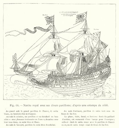 Kuninkaallinen alus eri lippuineen; painoksen jälkeen vuodelta 1666 (kaiverrus) tekijältä French School