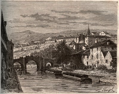 Nerac - Lot-et-Garonne - kaiverrus V.A. Malt-Brownin kirjaan "La France illustrée: maantiede, historia, tilastohallinto". 1884 tekijältä French School