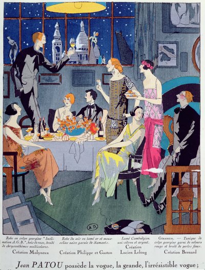 Uudenvuodenaatto, Art, Gout, Beauten muotilevy, julkaistu Pariisissa, joulukuu 1923 (pochoor print) tekijältä French School