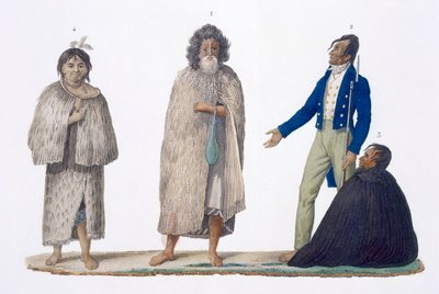 Uuden-Seelannin alkuasukkaat alkuperäiskansojen ja länsimaisissa vaatteissa, 1826 tekijältä French School