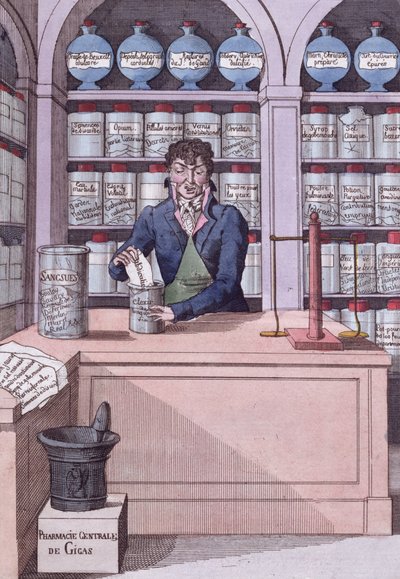 Sanomalehtihoitola Napoleonin eli kemistiakatemikon alaisuudessa, sarjakuva, joka kuvaa Napoleonin murskaamaa lehdistön (värikaiverrus) tekijältä French School