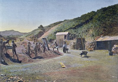 Nikkelikaivokset Uuden-Kaledonian itärannikolla, kaivertanut Gillot, n. 1900 tekijältä French School