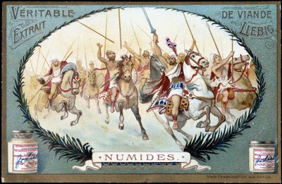 Numidie in Antiquit: Numid-hevospeli. Liebig-kromolitografia 1800-luvun lopulla. tekijältä French School