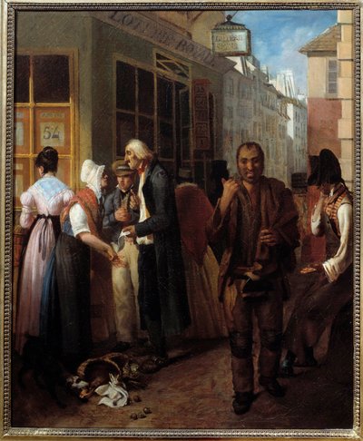 Kuninkaallisen arpajaisten toimisto Restauration Anonymous -maalaus 1800-luvulta. Aurinko. 0,61x0,51 m Pariisi, museo Carnavalet tekijältä French School
