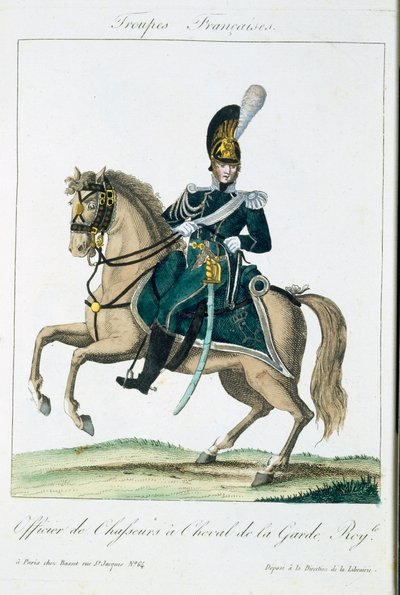 Royal Horse Guardsin upseeri, Troupes Francaises, pub. Bassetissa, Pariisissa, noin 1790 tekijältä French School