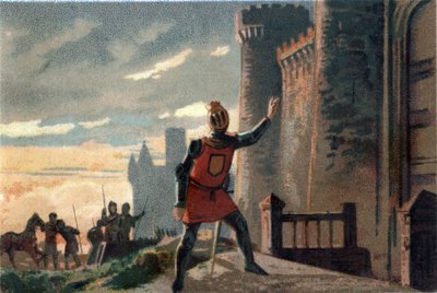 Sata vuotta sota: Crecyn taistelun tappion jälkeen Ranskan kuningas Philip VI of Valois (1294-1350) koputtaa Chateau de Broyen ovelle sanoen "Avaa, se on Ranskan onni!" (tai "Avaa, se on epäonni Ranskan kuningas! tekijältä French School