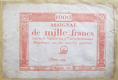Tuhannen frangin seteli, 1795 (muste paperille) tekijältä French School