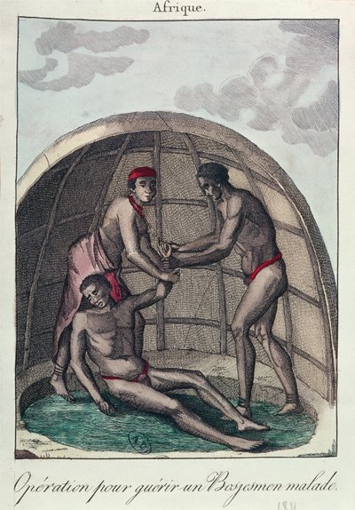 Leikkaus sairaan bushmanin parantamiseksi, 1811 (värikaiverrus) tekijältä French School