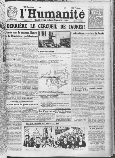 Jean Jauresin siirron järjestäminen Pariisin Pantheoniin LHumanitesta, 23. marraskuuta 1924 (painettu paperi) tekijältä French School