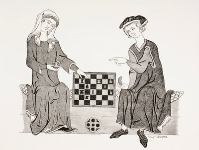Othon IV, Brandenburgin markiisi, pelaa shakkia vaimonsa Hedwige de Habsbourgin kanssa, teoksesta "Les Arts au Moyen Age", julkaistu 1873. tekijältä French School