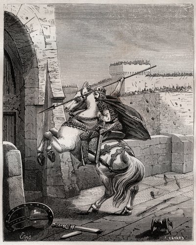 Otto II, Pyhän Rooman keisari ennen Pariisia - Pyhän valtakunnan Otton II, joka tunnetaan nimellä Roux (955-983), ärsyttää, koska se ei pysty tunkeutumaan Pariisiin (Pariisin päämaja, 978), etenee kaupungin muurien alle istuttaakseen omansa keihäs ovessa - tekijältä French School