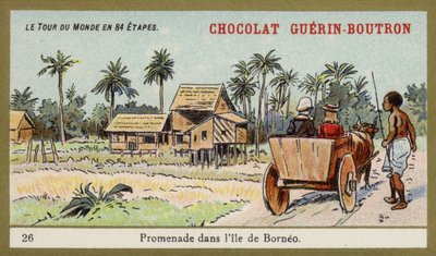 Häräkärryajelu Borneon saarella (chromolitho) tekijältä French School