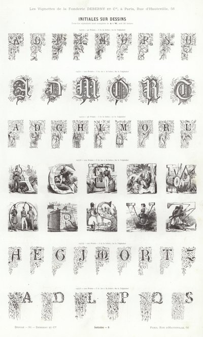Sivu typografisista vinjeteistä (kaiverrus) tekijältä French School
