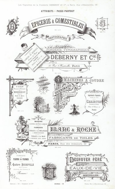 Sivu typografisista vinjeteistä (kaiverrus) tekijältä French School