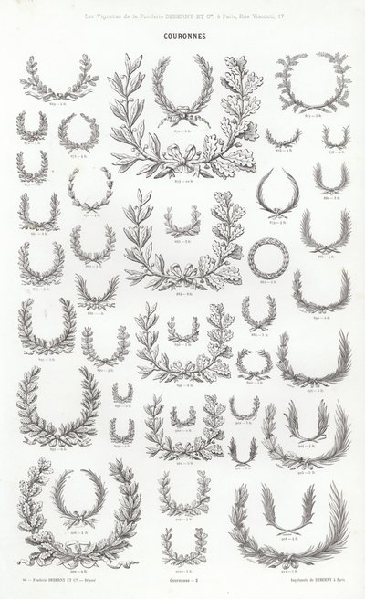 Sivu typografisista vinjeteistä (kaiverrus) tekijältä French School