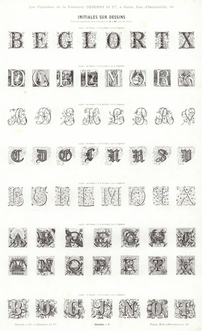Sivu typografisista vinjeteistä (kaiverrus) tekijältä French School