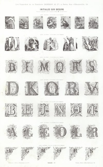 Sivu typografisista vinjeteistä (kaiverrus) tekijältä French School