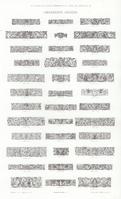 Sivu typografisista vinjeteistä (kaiverrus) tekijältä French School