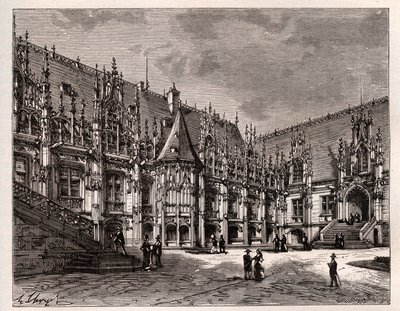 Palais de Justice de Rouen entinen Normandian parlamentti - kaiverrus "France illustree: maantiede, historia, tilastohallinto" V.A. Maltaanruskea. 1884 tekijältä French School
