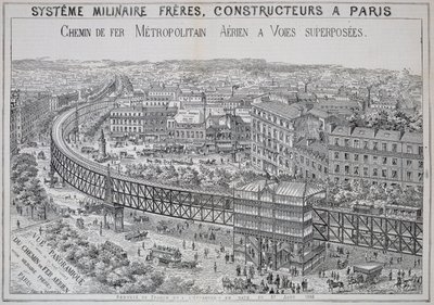 Panoraamanäkymä maanpäälliseen metroon Pariisissa, kuva Le Metropolitainista, toukokuu 1885 tekijältä French School