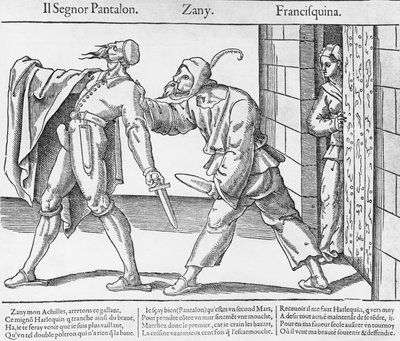 Pantalone, Zanni ja Franceschina, kohtaus italialaisesta Commedia dell