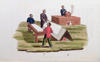 Paperin valmistus bambusta, La Chine en Miniatures, M. Breton, julkaistu Pariisissa, 1811 tekijältä French School