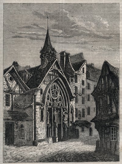 Pariisi - Rue Saint-Martin, kirkko Saint-Julien-des-Menetriers (Saint Julien des Menetriers) Kaiverrus "" Pariisin fyysiseen, siviili- ja moraaliseen historiaan: ensimmäisistä historiallisista ajoista nykypäivään", kirjoittanut Jacques Antoine Dulaure tekijältä French School