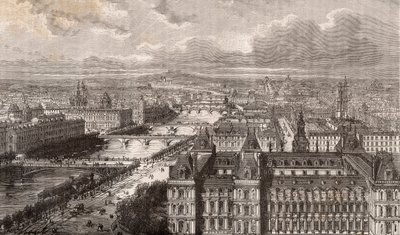 Pariisi - Seine - sillat - näkymä Saint-Gervais-tornista - kaiverrus "La France illustrée: maantiede, historia, tilastohallinto" V.-A. Maltaanruskea. 1884 tekijältä French School