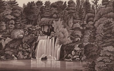 Pariisi: Bois de Boulognen vesiputous (litho) tekijältä French School