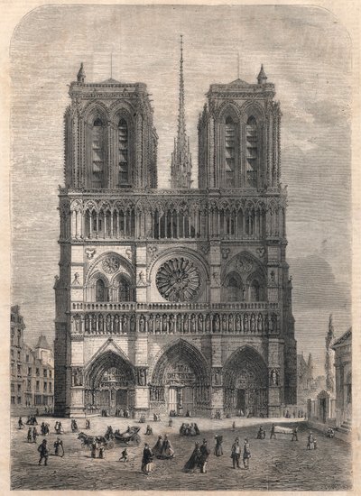 Pariisi: Notre Dame. Suunnitelma Eugene Viollet le Ducin mukaan, joka kunnosti katedraalin 1800-luvun puolivälissä. tekijältä French School