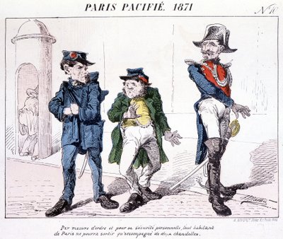 Paris Pacified 1871 - Järjestyksen ja henkilökohtaisen turvallisuuden mittana jokainen Pariisin asukas voi mennä ulos vain kahdella kynttilällä. Sarjakuva kommuunista. tekijältä French School