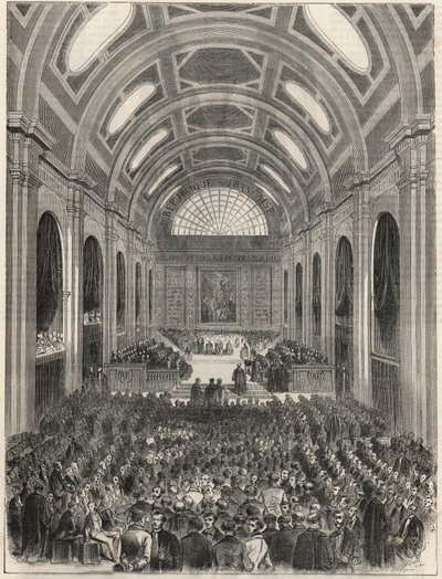 Pariisi, Palais de Justice - Salle des Pas Perdus virallisen seremonian aikana - Kaiverrus "Tableau-de-Paris" -kirjoitukseen Edmond Texier 1852 tekijältä French School