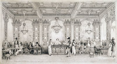 Pariisilainen kahvila 1800-luvun alussa. tekijältä French School