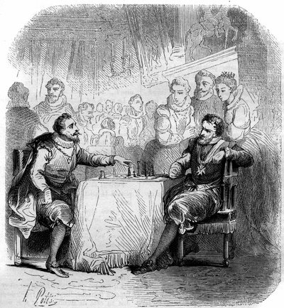 Osa shakkia ranskalaisen Henrik IV:n (1553-1610) ja Vendomen herttuan välillä. tekijältä French School
