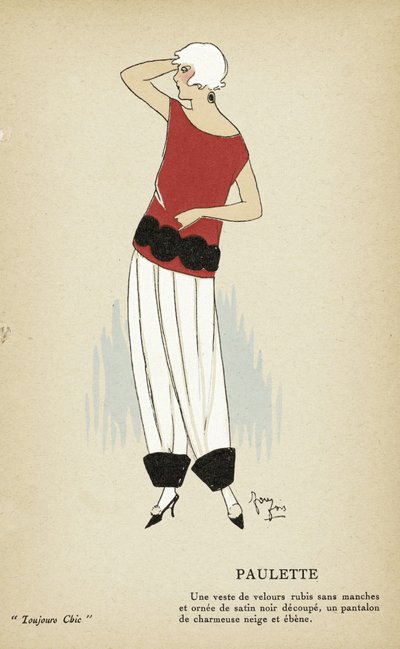Paulette teoksesta Toujours Chic, julkaisu 1921-22 (sabluunapainatus). tekijältä French School