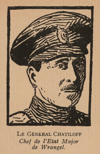 Pavel Chatilov, kenraali Pjotr Wrangelin valkoisen armeijan esikuntapäällikkö Etelä-Venäjällä Venäjän sisällissodan aikana (litografia). tekijältä French School